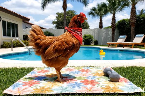 Statische Weitwinkelaufnahme eines Huhns